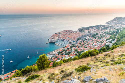 Fototapeta Naklejka Na Ścianę i Meble -  Dubrovnik, Croatia - July, 2019: Sunset in Dubrovnik. Panoramic view
