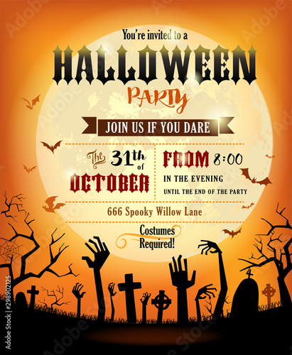 Halloween invitation with zombies hands