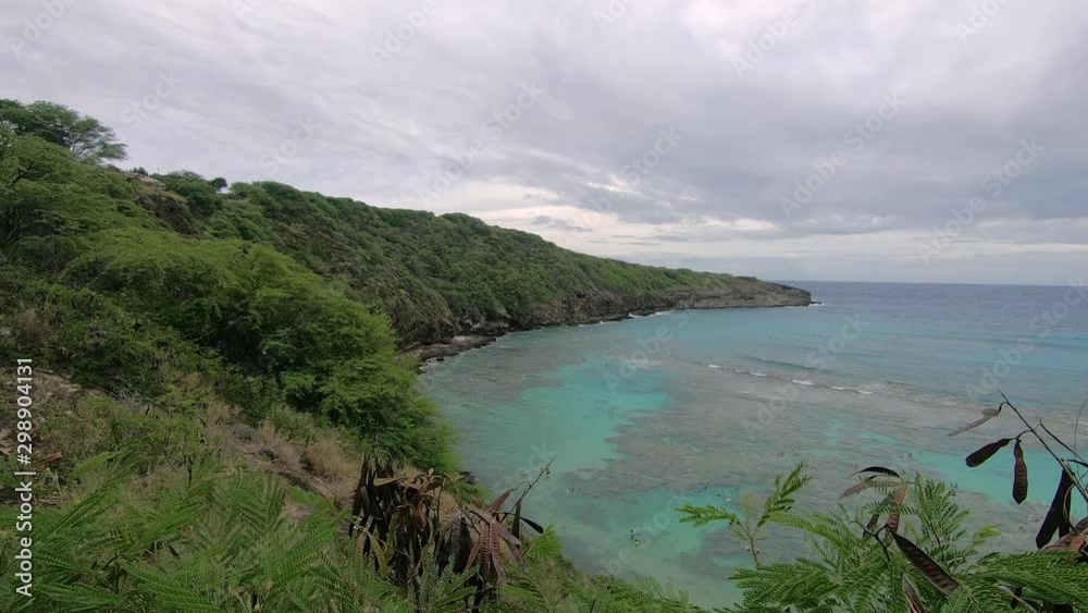Panoramic view of Hanauma Bay of Oahu Island from the Lookout on a