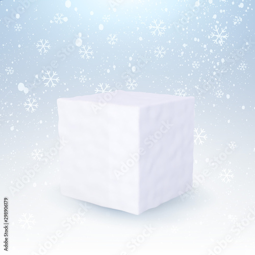 Realistic snow cube vector illustration.Christmas, snow texture, holiday snow.Christmas banner for the inscription.