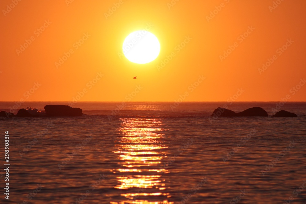 sunset at the sea in Algarrobo beach, Chile