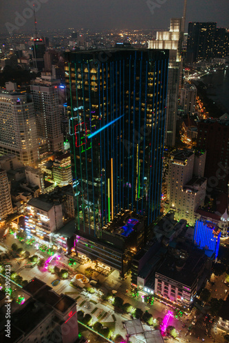 Vietnam Ho Chi Minh night City view from the air