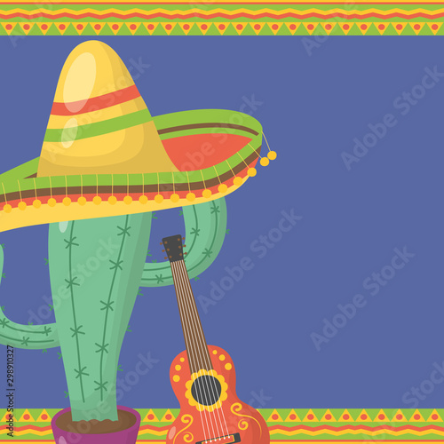 viva mexico celebration with cactus and hat