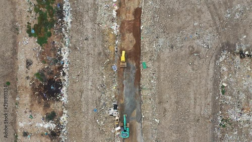 Aerial view, landfill disposal and sorting / 4K Video