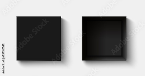 White square box top view. Open and close gift boxes. Container mockup. Realistic paper shoebox. Empty carton package. present wrap.
