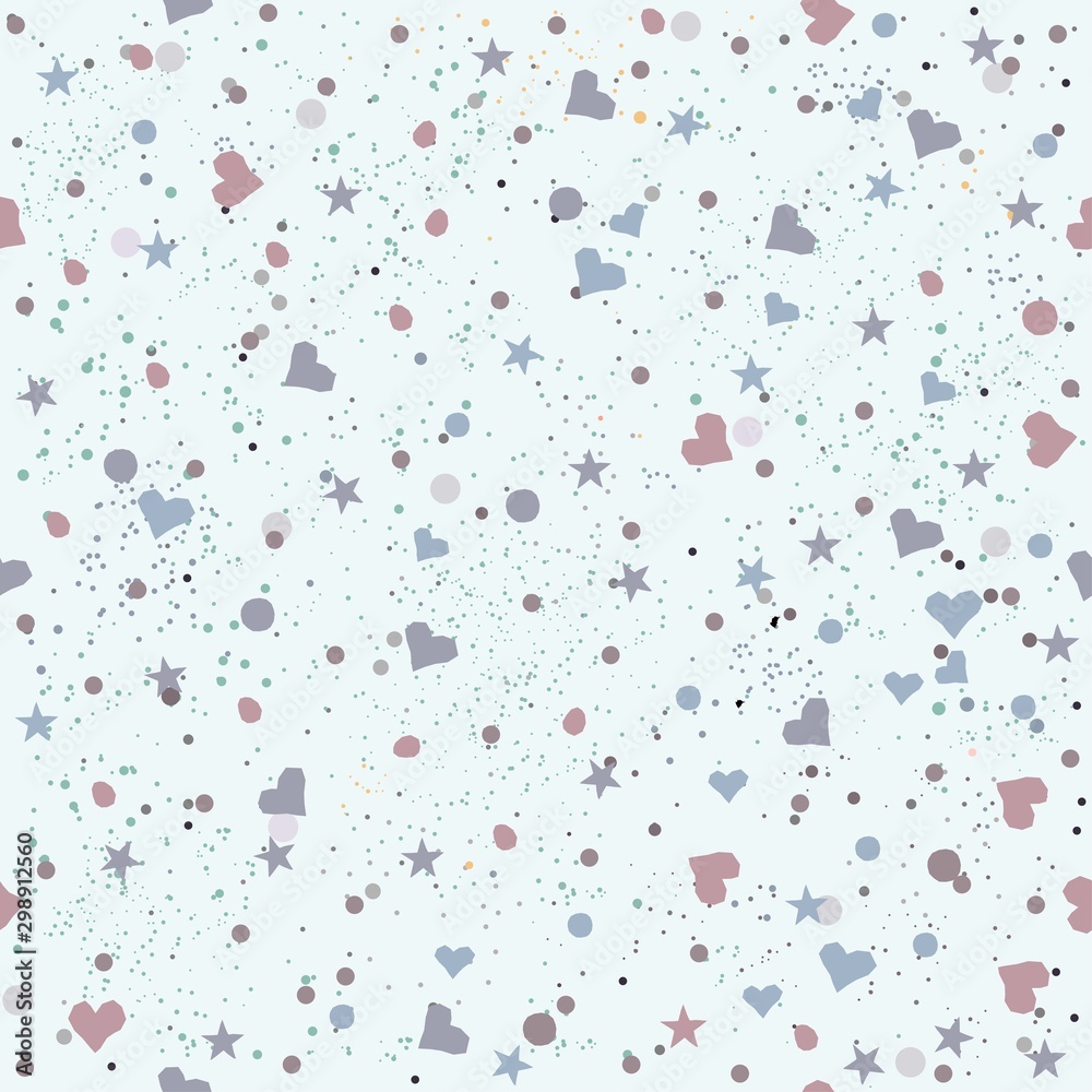 Cute Pattern with pink tiny objects on white light blue with tiny dots.