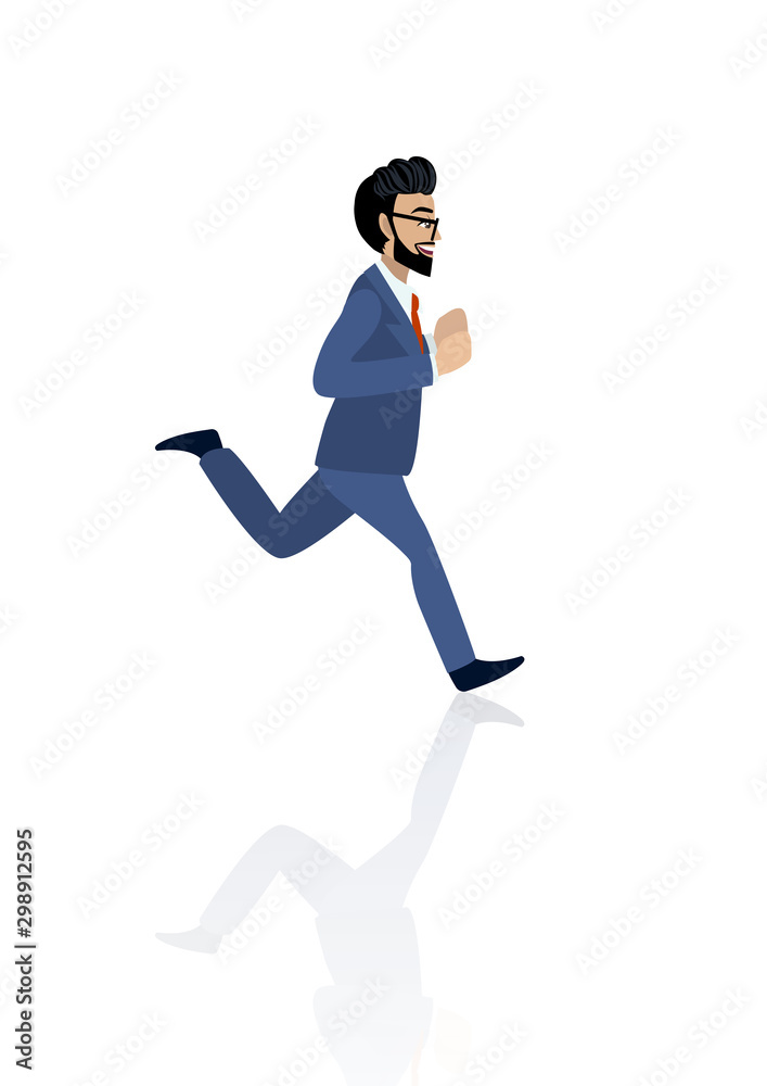 Young businessman running with cartoon character on white background vector Young businessman running with cartoon character on white background vector