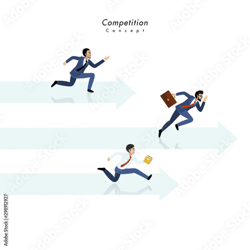 Competition concept of businessmen running together on the arrow and white background vector © titaporn