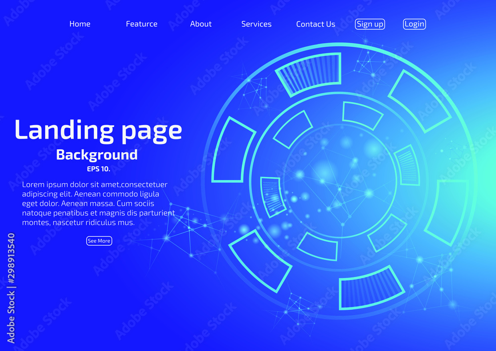 Concept, landing page, vector of website, data link, line, gradient, abstract and modern background