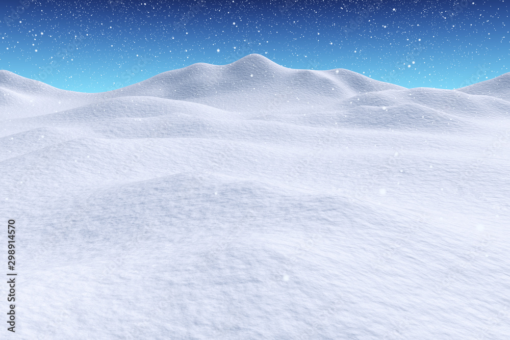 White snow hills under snowfall