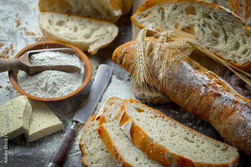 Bread products on the table in composition 