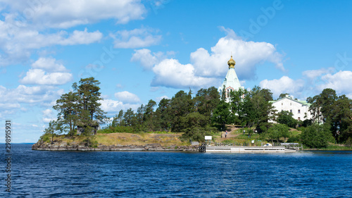 Dome of St. Nicholas Church on the shore of the island of Valaam on lake Ladoga