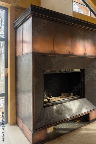  copper fireplace in a home