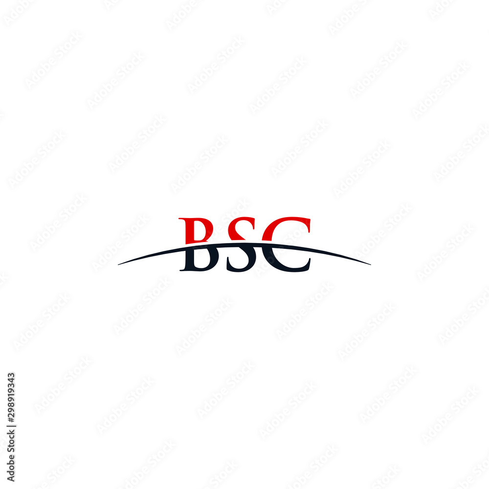 Initial letter BSC, overlapping movement swoosh horizon logo company design inspiration in red and dark blue color vector