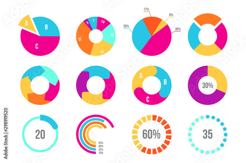 Flat business pie chart set