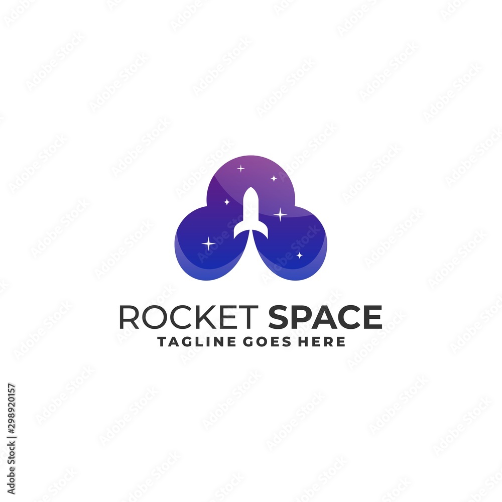Obraz premium Cloud with Rocket Space Illustration Vector Design Template.
