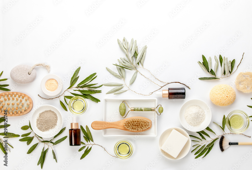 Spa concept with olive oil natural cosmetic ingredients - obrazy, fototapety, plakaty 