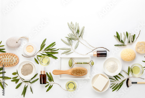 Spa concept with olive oil natural cosmetic ingredients