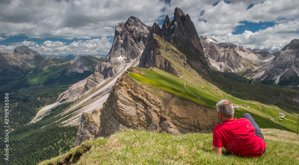 Fototapeta premium Man is relaxing in the Dolomites