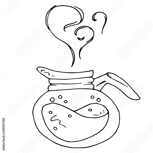 Vector of a brewed coffee in a mug. Hot brewed coffee. Hand drawn smoking coffee from a coffee machine.