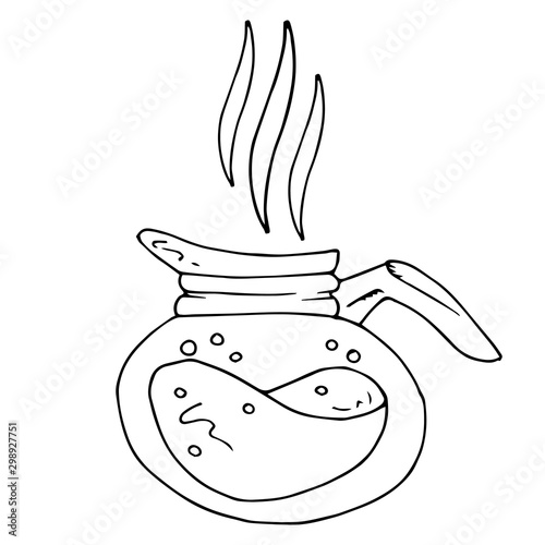 Vector of a brewed coffee in a mug. Hot brewed coffee. Hand drawn smoking coffee from a coffee machine.