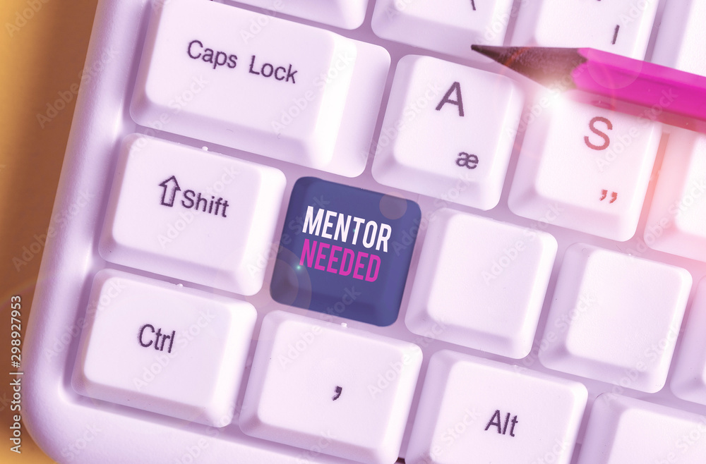 Word writing text Mentor Needed. Business photo showcasing wanted help for more experienced or more knowledgeable demonstrating White pc keyboard with empty note paper above white background key copy Word writing text Mentor Needed. Business photo showcasing wanted help for more experienced or more knowledgeable demonstrating White pc keyboard with empty note paper above white background key copy