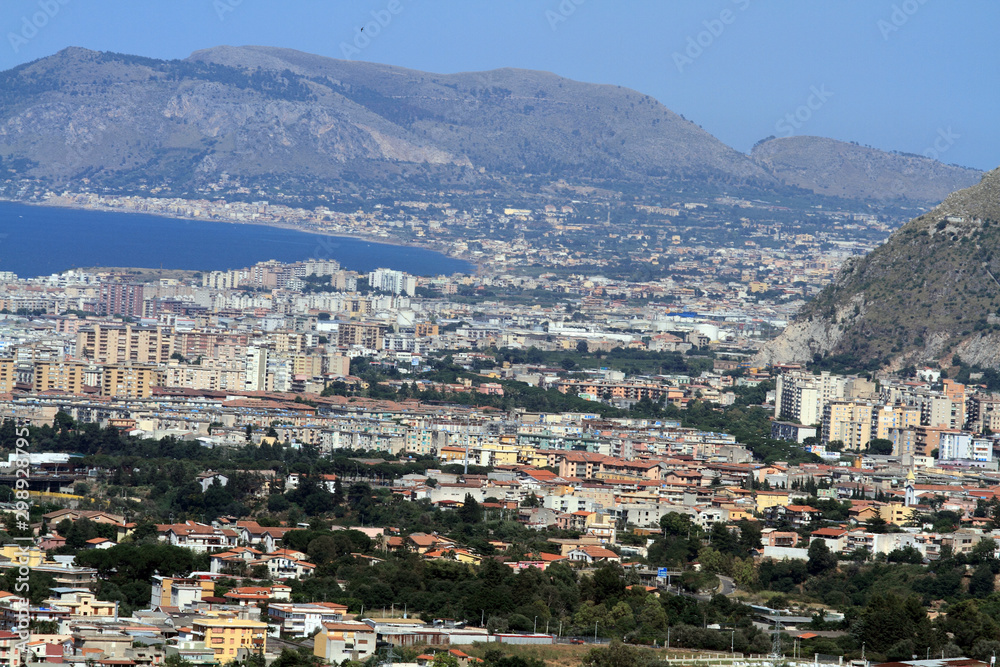 Monreale, Italy - 3 July 2016: Photo Panorama of Palermo from Monreale