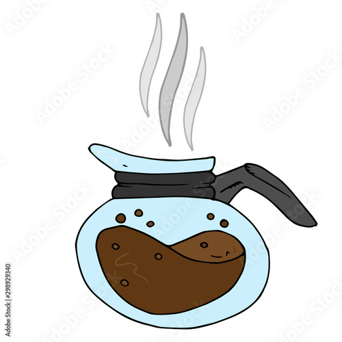 Vector of a brewed coffee in a mug. Hot brewed coffee. Hand drawn smoking coffee from a coffee machine.