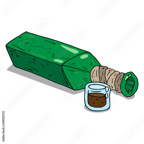 Vector illustration of a bottle of vodka or alcohol.  Hand drawn bottle.