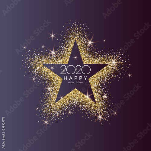 Background with the inscription Happy New Year 2020. Vector illustration with gold glitter.
