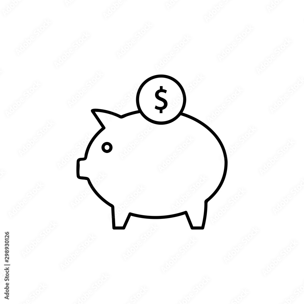 Piggy bank with dollar coin line icon for web, mobile and infographics. Vector black icon isolated on white background. Piggy bank with dollar coin line icon for web, mobile and infographics. Vector black icon isolated on white background.
