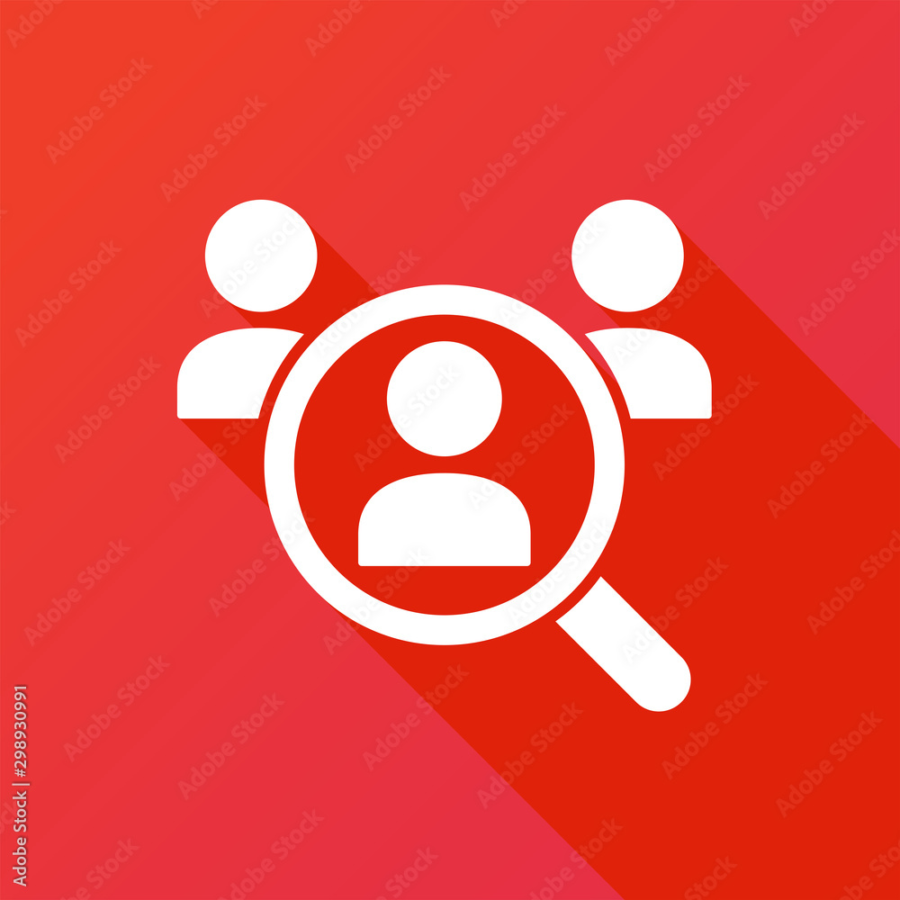 Magnifying glass looking for people icon, employee search symbol concept, headhunting, staff selection, vector illustration Magnifying glass looking for people icon, employee search symbol concept, headhunting, staff selection, vector illustration
