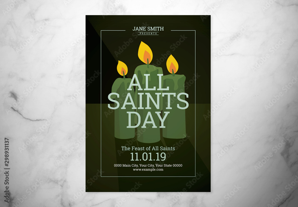 All saints day event flyer layout with illustrated candles stock template |  adobe stock
