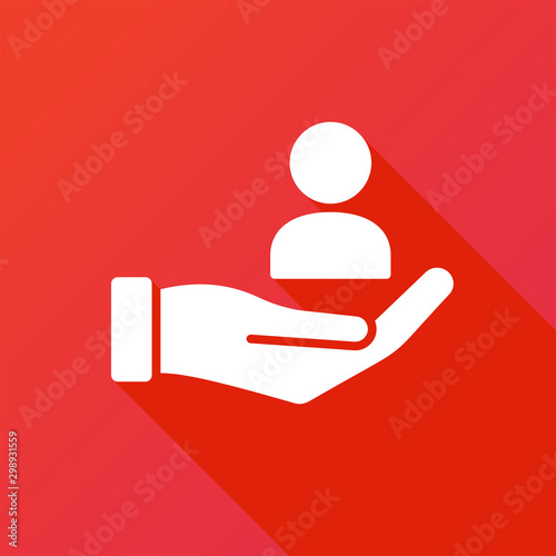 Hand, networking icon. Human on hand icon simple hr sign. Human resources icon