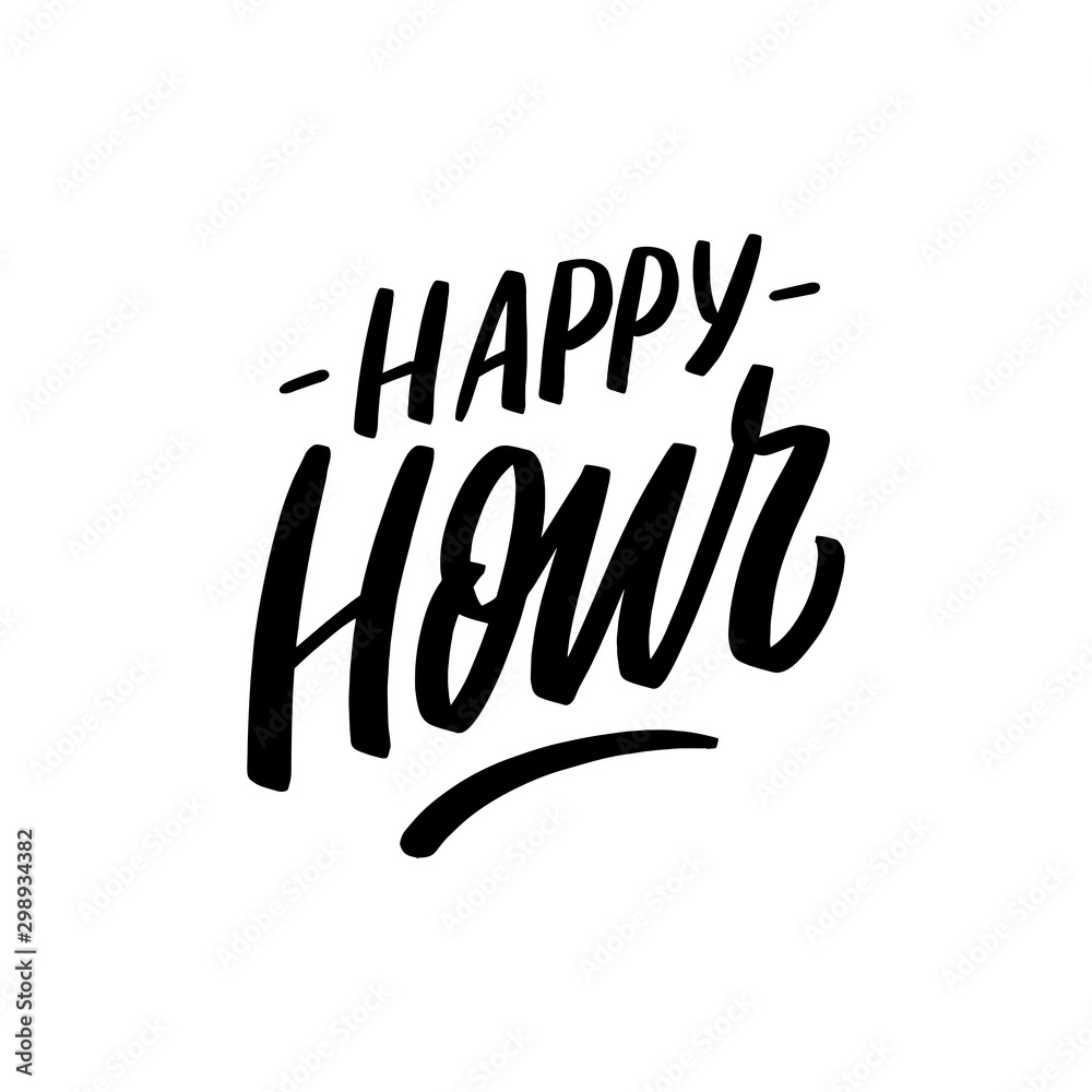 Hand drawn lettering happy hour for banner, card, poster, sale. Vector isolated typography.