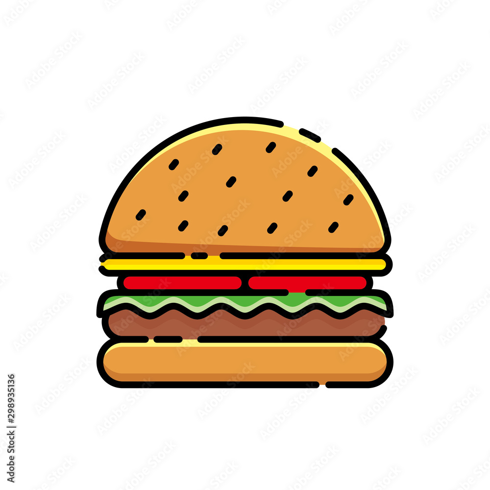 Burger vector illustration with filled line design. Burger clip art Stock  Vector | Adobe Stock