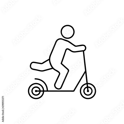 Man riding a kick scooter line icon for web, mobile and infographics. Vector black icon isolated on white background.