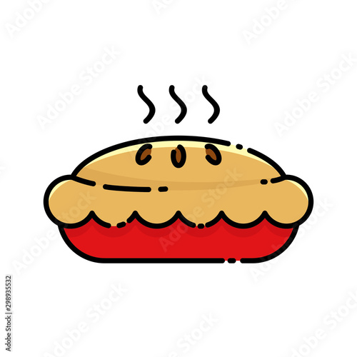 Pie vector illustration with simple filled line design isolated on white background. Pie clip art 