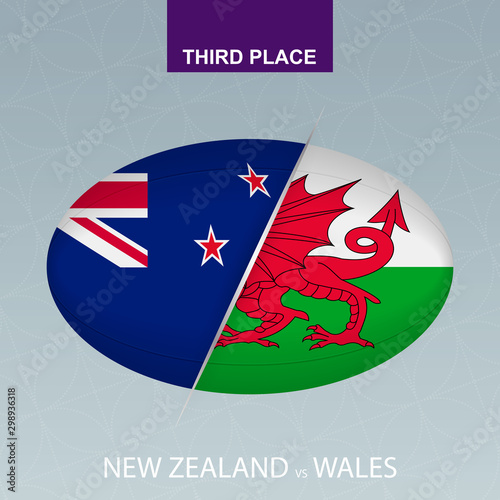 Rugby competition New Zealand vs Wales. Rugby icon on gray background.