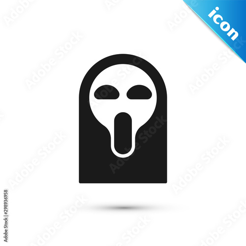 Black Funny and scary ghost mask for Halloween icon isolated on white background. Happy Halloween party. Vector Illustration