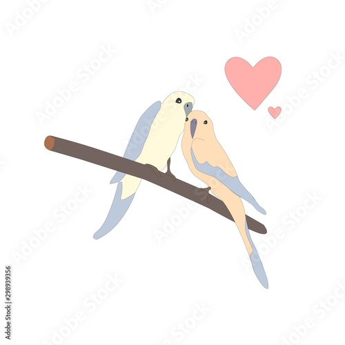 Cute lovely birds sitting on a branch