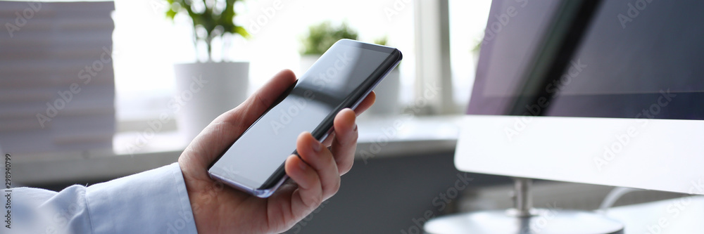 Businessman hipster holds telephone background of Businessman hipster holds telephone background of