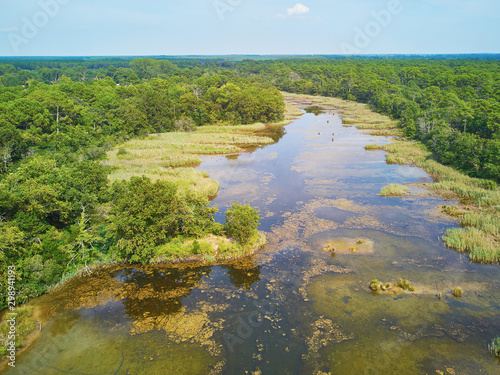 Atlantic ocean coast and estuary of Ruisseau de cires in Saint-Brice, Gironde, France photo