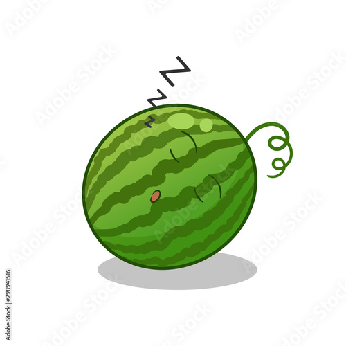 water melon cute chibi sleep mascot vector cartoon illustration