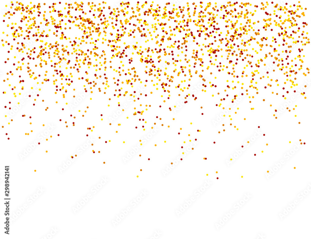 Falling confetti. Red, yellow and orange dots