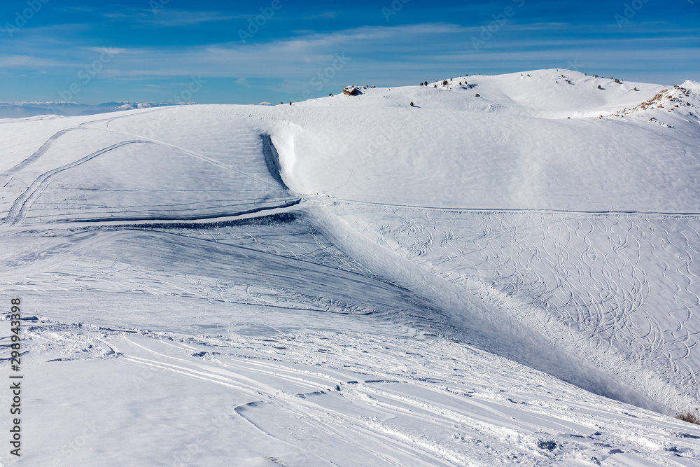 Snowy slopes in 3-5 Pigadia ski center, Naoussa, Greece Snowy slopes in 3-5 Pigadia ski center, Naoussa, Greece