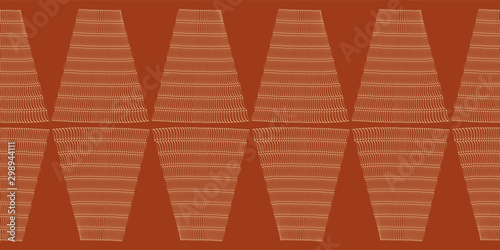 Abstract woven rhomboid style border. Seamless geometric vector pattern on earthy red background. Great for wellbeing, spa products, summer, fall packaging, stationery, texture, concept, edging, trim