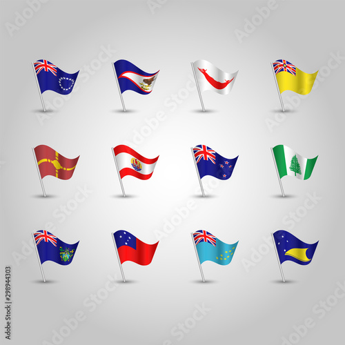 vector set of waving polynesian flags on silver pole - icon of states  photo