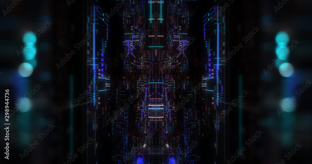Naklejka premium Flying futuristic central processing unit. electronic circuitry within a computer that carries out the instructions of a computer program performing arithmetic, logic, controlling.