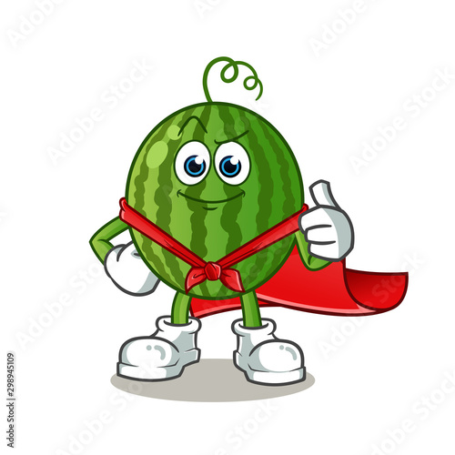 water melon super hero mascot vector cartoon illustration